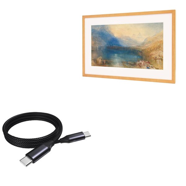 BoxWave Cable Compatible with CANVIART Canvia Smart Digital Canvas Display and Frame - DirectSync PD Cable (3ft) - USB-C to USB-C (100W), Type C Braided Charge and Fast Sync - Jet Black