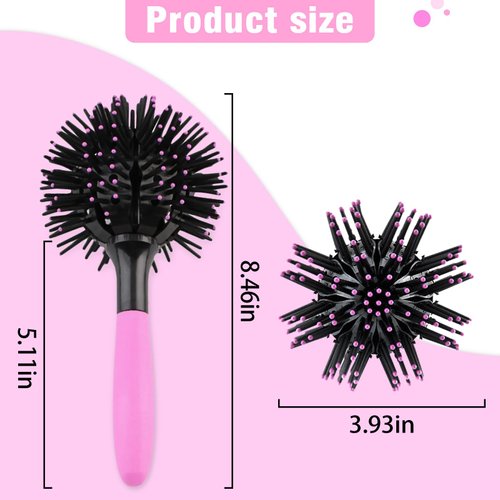 INVODA 3D Round Hair Brushes for Women Blow Drying Detangling Hairbrush 360 Degree Styling Hair Brush for Thick Curly Hair Circle Hair Comb for Wet and Dry Hair (2 PCS)