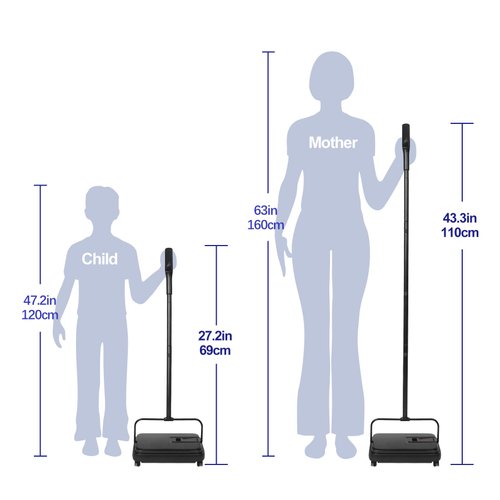 Eyliden Carpet Sweeper, Mini Size Lightweight Hand Push - No Noise, Non-Electric, Easy Manual Sweeping Only for Carpet Cleaning (Black)