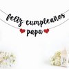 Black Glitter Feliz Cumpleaños Papa Banner - Fiesta Theme Party Decorations - Happy Father's Day, Dad Birthday Party Decorations