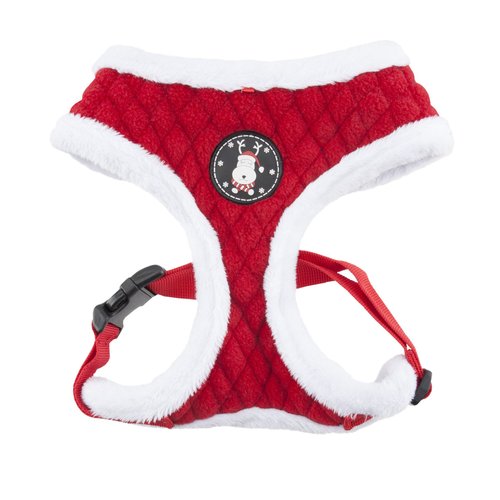 Puppia Blitzen Dog Harness Over-The-Head Warm Winter Christmas Holiday Harness Adjustable Chest for Small and Medium Dog, Red, Medium