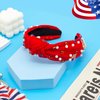Ronglry 4th of July Headband for Women Patriotic American Flag Headband Red White and Blue Headband Crystal Heart USA Knotted Wide Headbands Independence Day 4th of July Accessories Gifts-Red