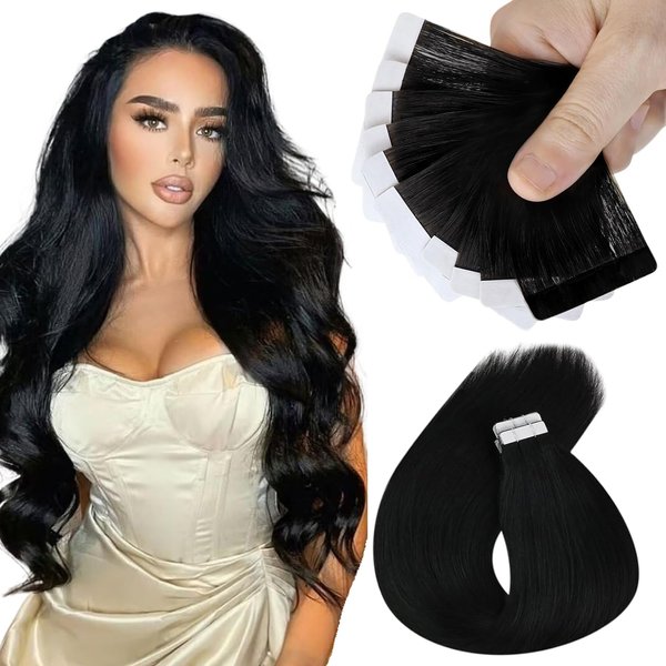Sunny Hair Tape in Hair Extensions Black Tape in Hair Extensions Real Human Hair Black Hair Extensions Tape in Human Hair Tape in Extensions Jet Black Hair Extensions Tape in 10pcs 16inch