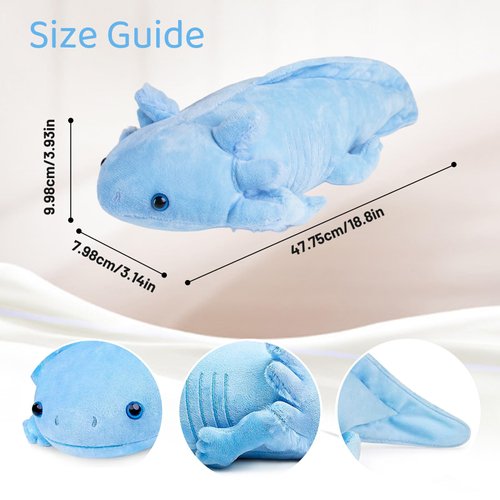 Roqei Axolotl Plush - Soft Axolotl Stuffed Animal Plush Toy,19 Inch Cute Salamander Plush Pillow, Kawaii Plushie Toy, Axolotl Gifts for Kids and Youth (Blue)