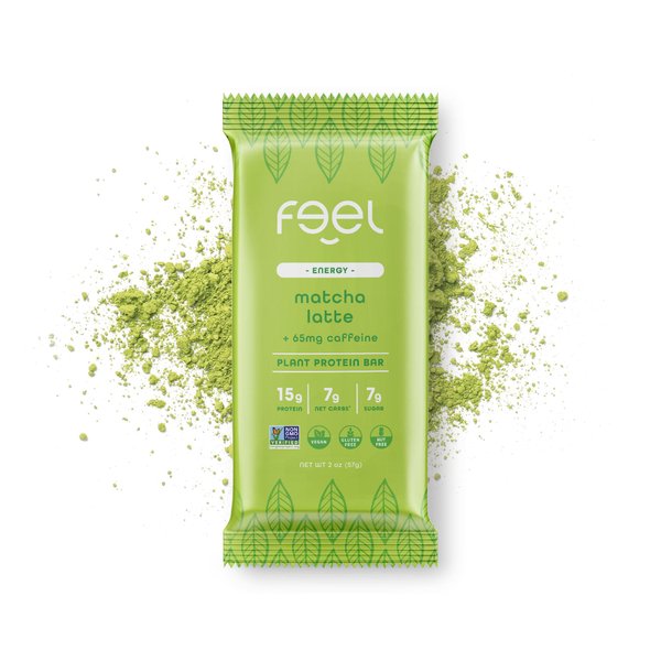 Feel Vegan Protein Bars | Matcha Latte | Keto | Gluten Free | Organic | 15g Plant Protein | Low Carb | High Protein | Dairy Free | Low Sugar | Grain Free | Nut Free | Soy Free | Non GMO - (Matcha Latte, 10 Pack)