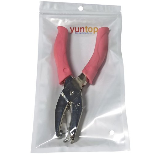 Handheld Hole Paper Punch Puncher for Craft Paper Tags Clothing Ticket DIY Scrapbook Tool, with Pink Soft Handheld Grip (Small Circle 1/16 inch)