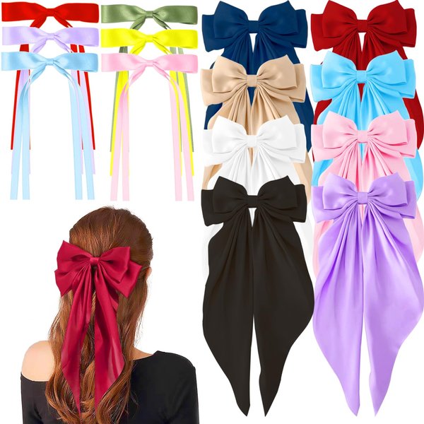 JOACHIO 14 Pcs Hair Bows for Women, Bow Hair Clips with Long Tail, Coquette Bows Hair Ribbons for Women, Big Hair Bow Cute Hair Accessories for Women (Vibrant)