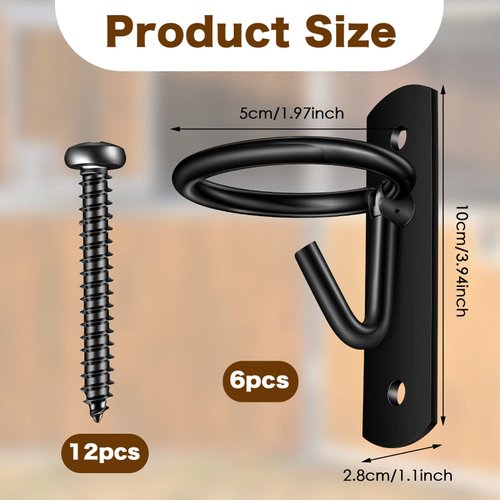 Dunzy 6 Pcs Bucket Hooks for Horses Equestrian Bucket Hook Metal Water Bucket Hangers Horse Stalls Feed Bucket Barn Farmhouse Supplies (Black)