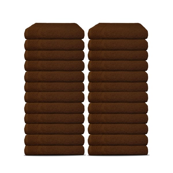 Salon Towels Pack of 24 Super Absorbent Quick Dry Chocolate Brown Hand Towels Medium Size 25x15 Inches Double Stitched 100% Ring Spun Soft Cotton Spa Towels for Gym, Hotel, Home & Pool