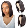 JINREN 12Inch 4x4 Brazilian Virgin Hair Short Bob Wigs Human Hair Lace Closure Bob Straight Wigs For Black Women 180% Density Natural Color Pre Plucked with Baby Hair