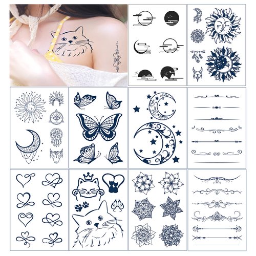 TopFunny Semi Permanent Tattoos for Women Men Girls, Waterproof and Long-Lasting 1-2 Weeks Tattoos, Realistic Fake Tattoos Stickers Flower Butterfly Moon