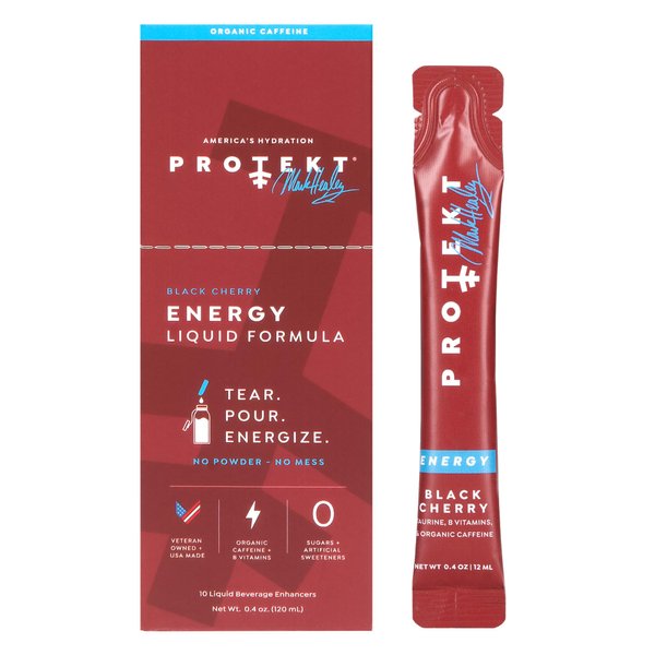 Protekt Healthy Energy Drink Packets - Sugar-Free, Keto and Paleo Friendly & Vitamin B12 Boosted - Black Cherry Energy Drink Packets by Mark Healey, Pack of 10