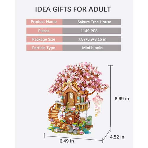 Japanese Sakura Tree House Building Blocks Set, Pink Cherry Tree Bonsai Creative Architecture, Home Decor or Idea Gifts for Adults and Kids, Mini Particles 1149 PCS (1381)
