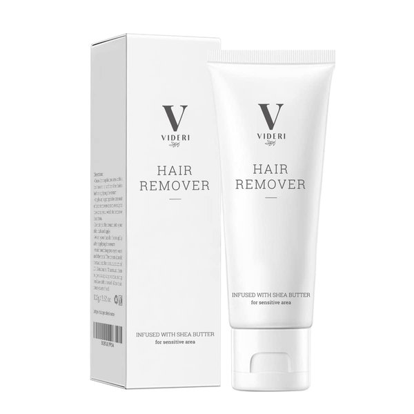 Videri Hair Removal Cream for Men and Women, Soothing Depilatory For Pubic Hair, Private Parts and Bikini Area. Painless Hair Remover for Sensitive Skin. Shea Butter, Rosemary and Jojoba Seed Oil.