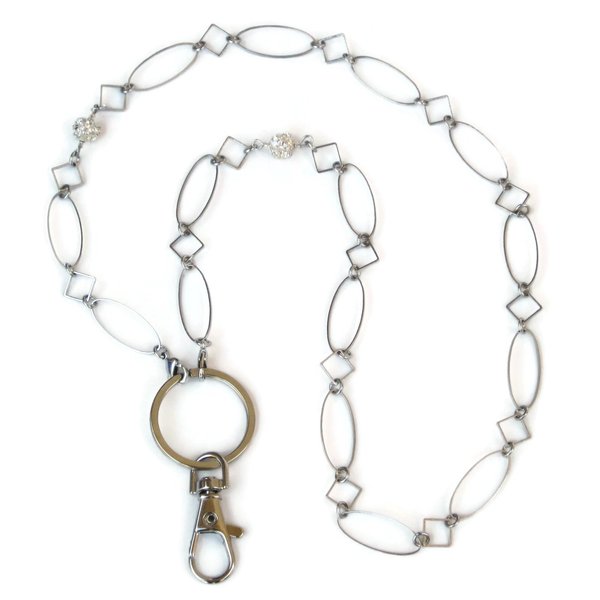 Fashion Lanyard for Women by Silk Rose, Silver ID Badge Holder Necklace