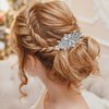 Wedding Bride Hair Comb Crystal Rhinestone Headpiece Pearl Bridal Hairpieces Sparkly Flower Bridesmaid Hair Combs Side Combs Hair Accessories for Women (Silver)