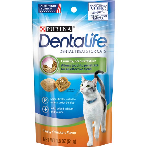 Purina DentaLife Made in USA Facilities Cat Dental Treats, Tasty Chicken Flavor - (Pack of 10) 1.8 oz. Pouches