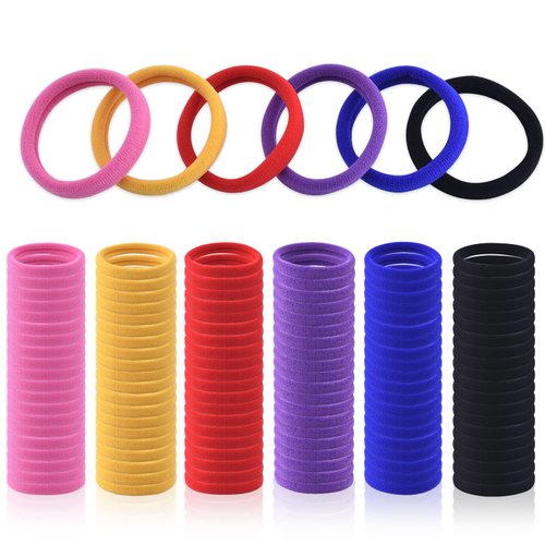 WKJHO 120PCS Multicolour Hair Ties for Women Girl,Black Elastics Hair Ties No Damage Ponytail Holder for Thick/Thin Hair Accessories,Soft Cotton Cloth Seamless Hair Bands