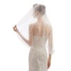 ELAWBTY Womens 1 Tier Fingertip Length Short Crystal Beaded Wedding Bridal Veil With Comb X09 Ivory