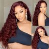 REMY HAIR Human Hair Bundles Red Deep Wave Bundles Colored #99j Burgundy Deep Weave One Bundle 16 Inch Brazilian Virgin Human Hair Extensions for Black White Women