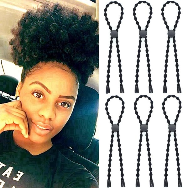 AICILY 6PCS Natural Hair Ties Afro Puff Ponytail Tie Adjustable Length Hairband for Short Kinky Curly Hair Bun Long Cushioned Headband Ties for Women with Thick, Braided, Natural Hair,No-Slip Design