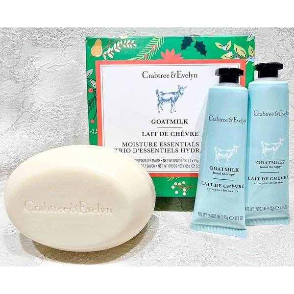 Crabtree & Evelyn Goatmilk Bar Soap 6.5 oz & Hand Therapy .9 oz Set