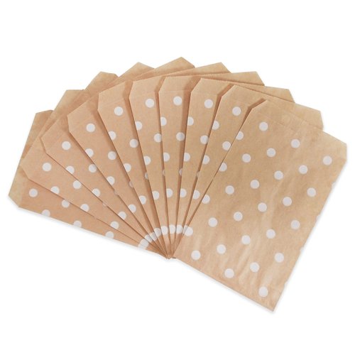 CuteBox Flat Paper White Polka Dot Kraft Gift Bags (4" x 6") for Merchandise, Crafts, Party Favors, Retail, Handmade Goods, Arts and Crafts, Outdoor Events, Holidays, Weddings 100pc