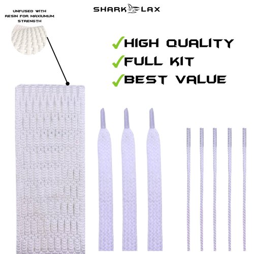 Shark Lax - SemiSoft Lacrosse Mesh and Stringing Kit - White - Easy to String Kit - Use SemiSoft Mesh for The Best Performance