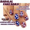 BABALAL 4th of July Press on Nails Short Square Fake Nails Glue ons Nails Star Bling Design Independence Day Acrylic Nails 24Pcs USA Squoval False Nails