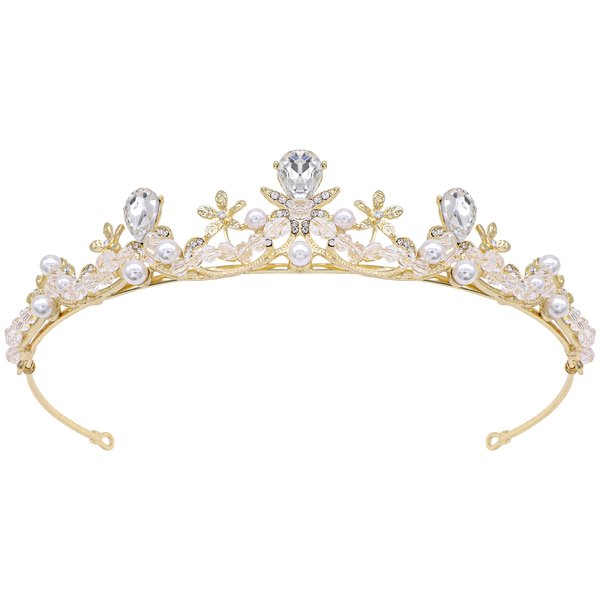 Oriamour Crystal Tiaras and Crowns Headband For Women Birthday Pageant Wedding Prom Princess Crown Bridal Tiara With Clear Beads,Wedding Tiara for Bride (Gold)