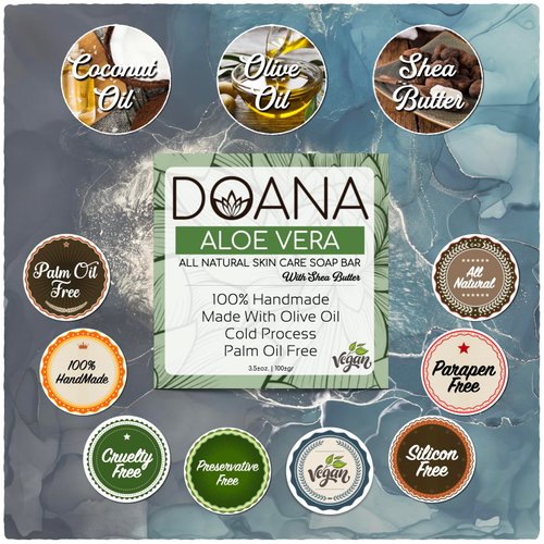 Aloe Vera Soap Bar - Now With SHEA BUTTER - Vegan, Olive Oil, and Coconut Oil, Palm Oil Free, Anti-Acne, Great Moisturizer, Anti-Aging Effect, (Pack of 1)