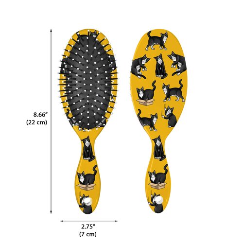 WIRESTER Detangle Hair Brush For All Hair Types, Comb Hair Brush for Girls Women Suitable for Wet and Dry Hair - Black White Tuxedo Cat Playful Postures