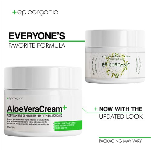 Epic Organic Aloe Vera Moisturizer Face Cream | Body Lotion & Face Moisturizer for Itchy Skin | Soothes Acne, Psoriasis, Rosacea, Eczema | Itchy Skin Relief | 4 oz
