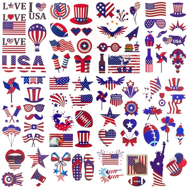 Fourth of July Decorations Temporary Tattoos, Red White and Blue Party Supplies Favors for 4th of July, USA, America, Memorial Day, Independence Day, Labor Day