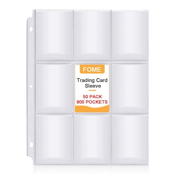 1800 Pockets Baseball Card Sleeves, FOME Double Side 9-Pocket Trading Card Sleeve Page Protector 3 Holes Game Card Sleeves Fit 3 Ring Binder for Trading Baseball Game Business Cards 100 Pages
