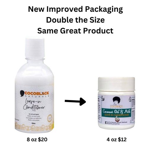 CocoBlack Naturals Coconut Oil & Milk Leave In Conditioner for Coily Kinky Hair, 8 fl oz