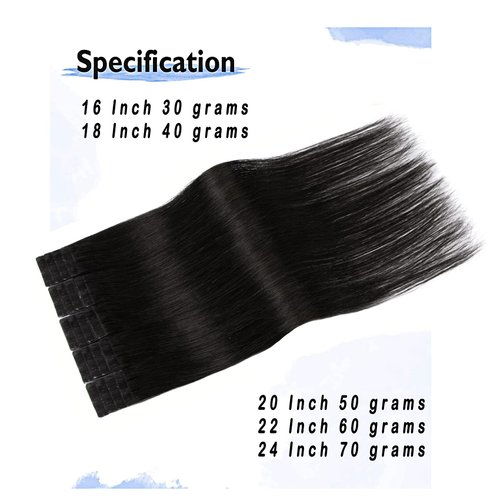 Natural Black Tape in Human Hair Extensions Real Hair Extensions, Tape in Hair Extensions Real Human Hair, 20pcs 40g 18 Inch Silky Hair Extensions.