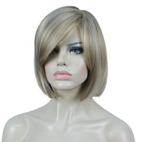 Aimole 8" Short Straight Bob Wigs with Cute Bangs Women Hair Natural Synthetic Wig(H16-613 Brown with Highlights)
