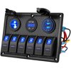 Kohree 6 Gang Marine Boat Rocker Switch Panel Waterproof, 12 Volt RV Led Switch Panel for Car Truck Marine Boat, Digital Voltmeter Display QC3.0 Dual USB Charger Port DC 12V Socket 12/24V Blue Lighted