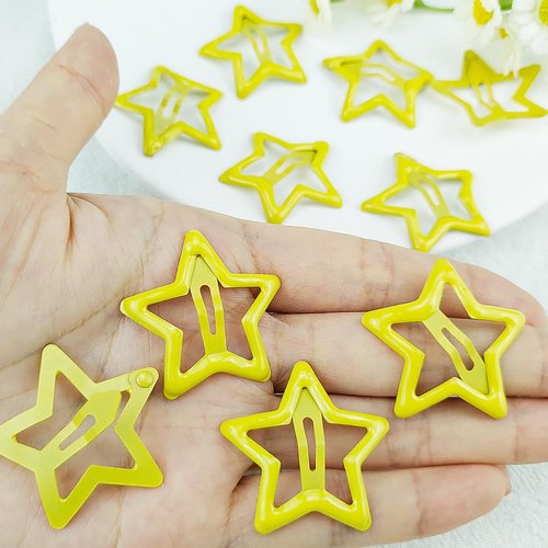 Metal Star Snap Hair Clips Yellow Cute Small Hair Barrettes Y2K Star Hair Clips Hair Access Non-slip Hollow for Kids Hairpin Lovely Star Headpieces for Everyday Fashion and Party 10PCS