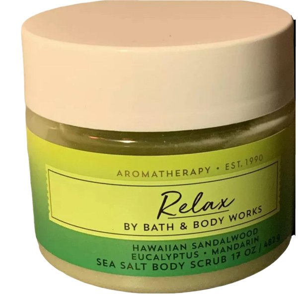 Aromatherapy RELAX Sea Salt BATH Body Scrub Sandalwood Eucalyptus 17 OZ