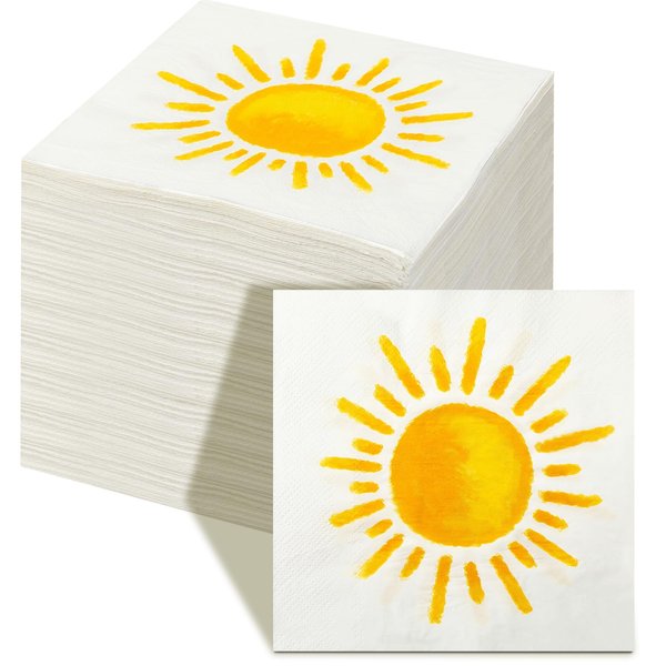 Yeaqee 100 Pieces Sun Party Napkins Sunshine Napkins First Trip Around the Sun Napkin for Sun Theme Party Favors Disposable Luncheon Napkins for Boho Birthday Party Wedding Supplies