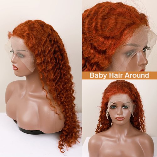 28 Inch Ginger Wig Human Hair Orange Lace Front Wigs Human Hair 200% Density 13x4 Ginger Curly Lace Frontal Wigs Human Hair Orange Deep Wave Lace Front Wigs Colored Glueless Wig Human Hair for Women