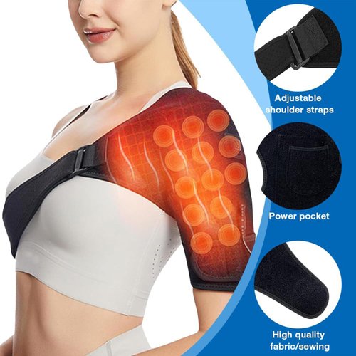Shoulder Heating Pad, Rotator Cuff Shoulder Brace Heated Wrap, 3 Heat Settings Heating Shoulder Brace Pad, Shoulder Compression Sleeve Massager for Pain Relief deep Tissue Red