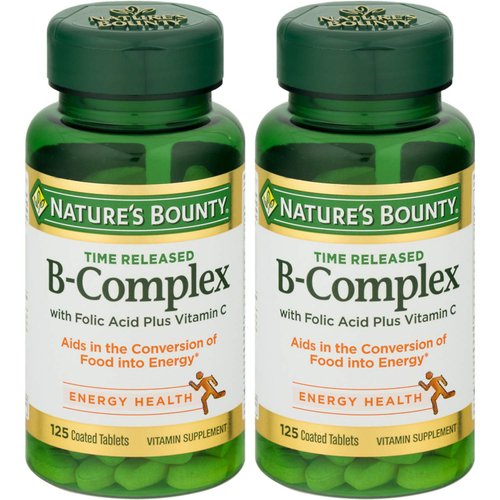 Nature's Bounty B-Complex With Folic Acid Plus Vitamin C Tablets 125 Tablets (Pack of 2)