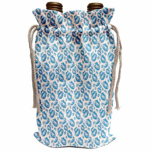 3dRose Two Kisses Collided Lip Boyish Blue Lips Pattern - Wine Bags (wbg_357234_1)