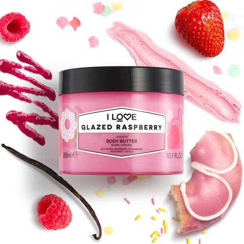 I Love Glazed Raspberry Scented Body Butter - Hydrating Body Butter for Dry Skin - Vitamin E and Aloe Vera - Shea Butter and Coconut Oil - 10.1 oz
