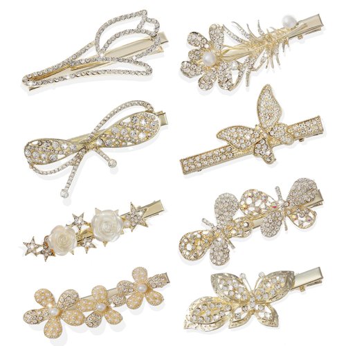 KAGNAL 8 Pcs Rhinestone Hair Clips,Sparkly Hair Clips For Women,Bling Alligator Clips For Women Thin Hair,Gold Hair Barrettes For Girls, Wedding Hair Accessories For Bride,Nice Gift For Women