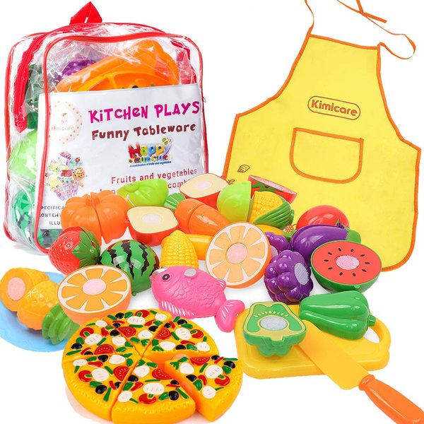 Kitchen Toys Fun Cutting Food Fruits Vegetables Toys Pretend Food Playset for Children Girls Boys Educational Early Age Basic Skills Development 41pcs