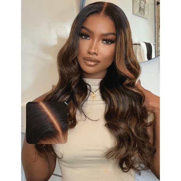 UNICE Bye Bye Knots Pre Everything Glueless Wig Balayage Brown 7x5 Lace Front Wigs Human Hair Body Wave Pre Plucked Pre Cut Bleached Knots Ready to Go Human Hair Wig 150% Density 16 inch